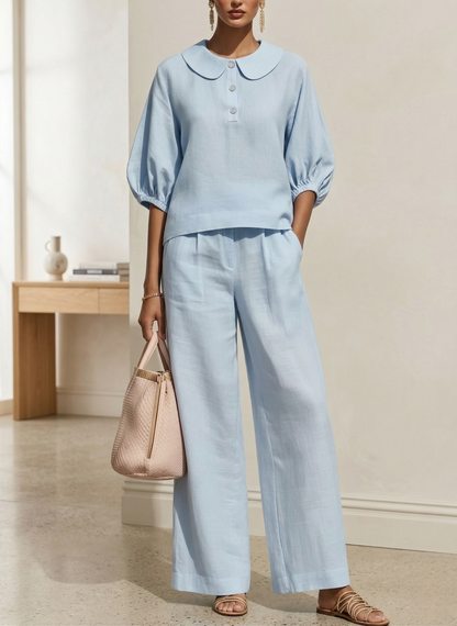 New Arrivals🔥Women's Elegant Cotton Linen Peter Pan Collar Two-Piece Set