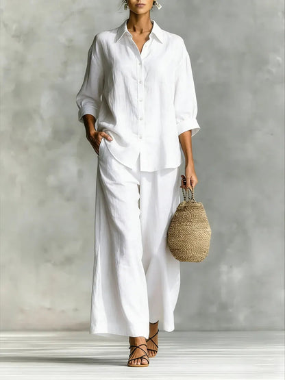 New Arrivals🔥Women's Lapel Casual Button-up Loose Cotton Linen Set