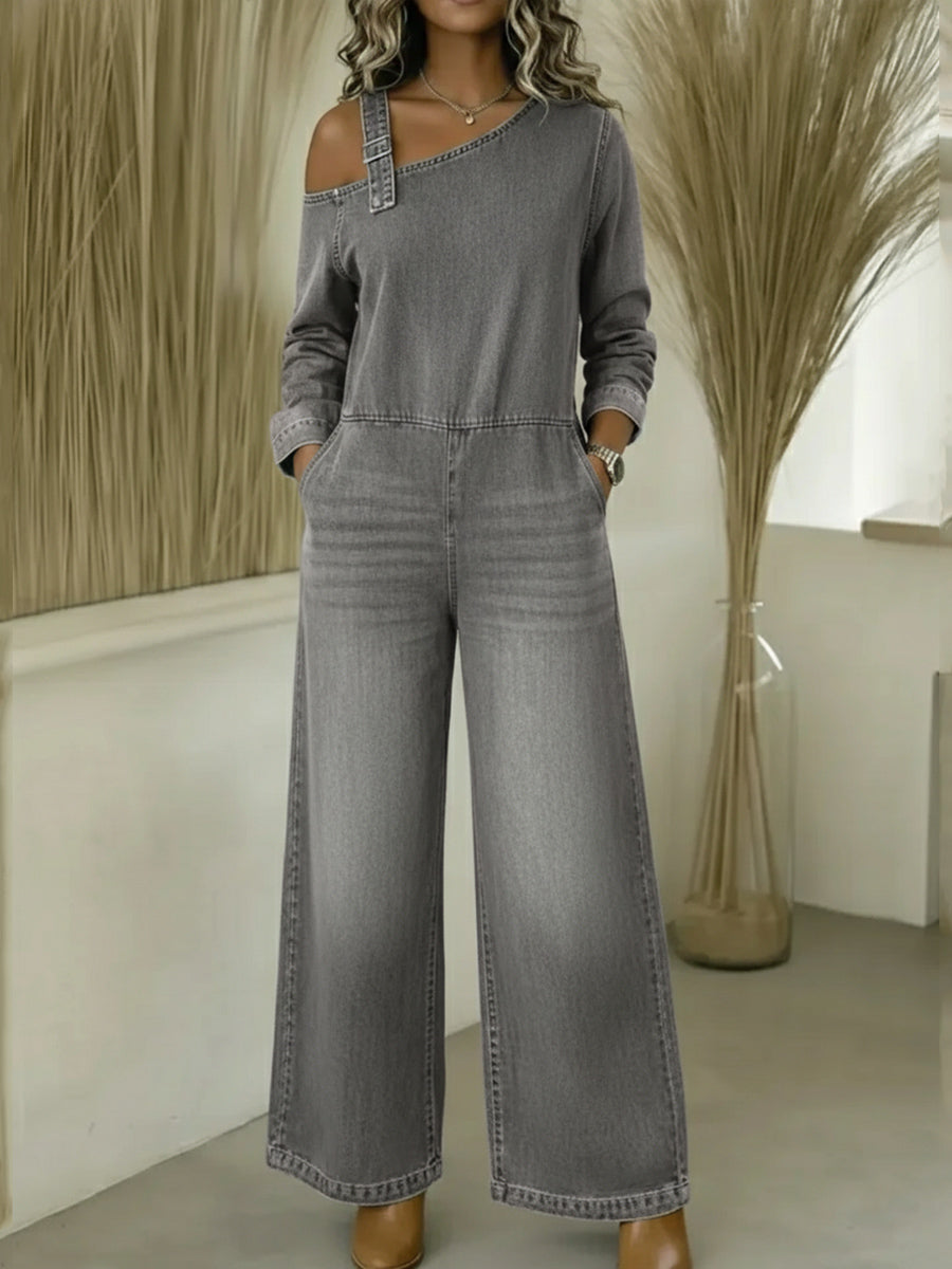 CLEARANCE SALE🔥 Women's Fashionable Off the Shoulder Denim Jumpsuit