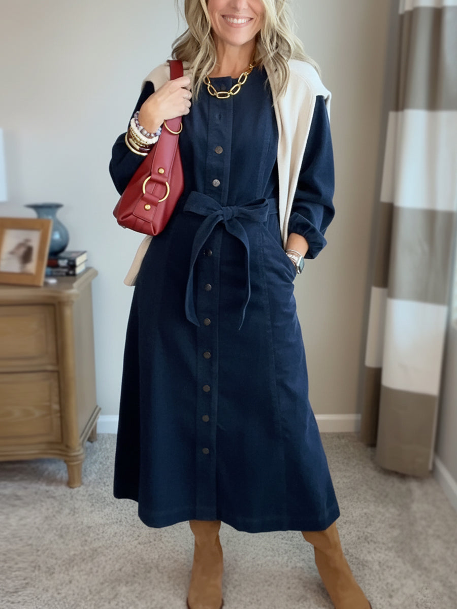 New Arrival🔥 Corduroy Shirt Dress with Tie Belt