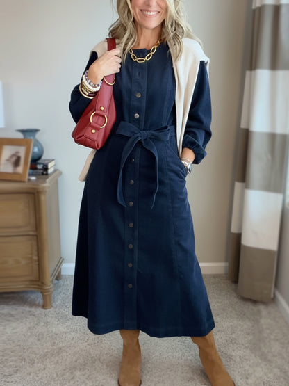 New Arrival🔥 Corduroy Shirt Dress with Tie Belt