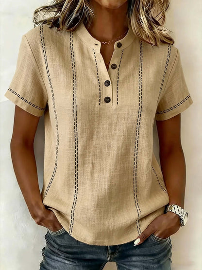 New Arrivals🔥Women's V-neck Short-sleeve Casual Loose Cotton-linen Top