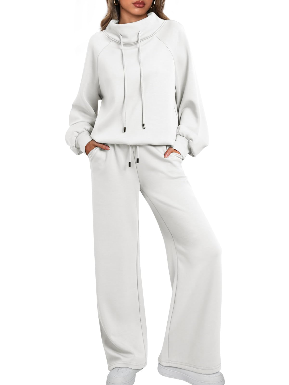 🎄Christmas Sale🔥 Women's Oversized Two-Piece Round Neck Drawstring Sweatshirt Wide Leg Sweatpants Casual Suit