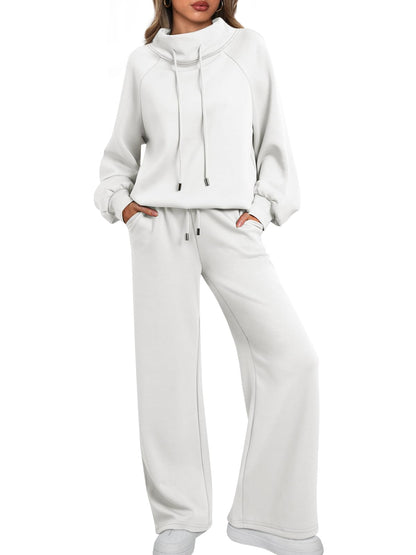 🎄Christmas Sale🔥 Women's Oversized Two-Piece Round Neck Drawstring Sweatshirt Wide Leg Sweatpants Casual Suit