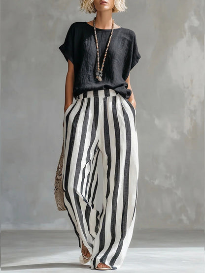 New Arrivals🔥 Cozy Loose-fit Striped Cotton Linen Two-piece Set