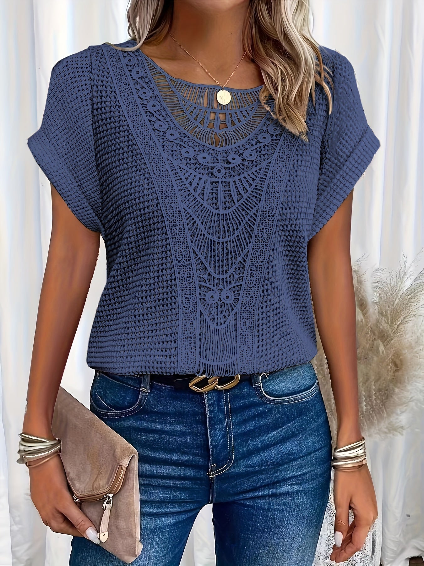 New Arrivals🔥Women's Casual Lace Patchwork Loose Knit Top
