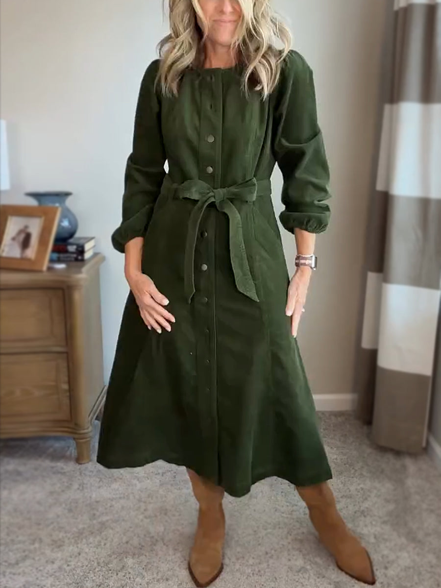 New Arrival🔥 Corduroy Shirt Dress with Tie Belt