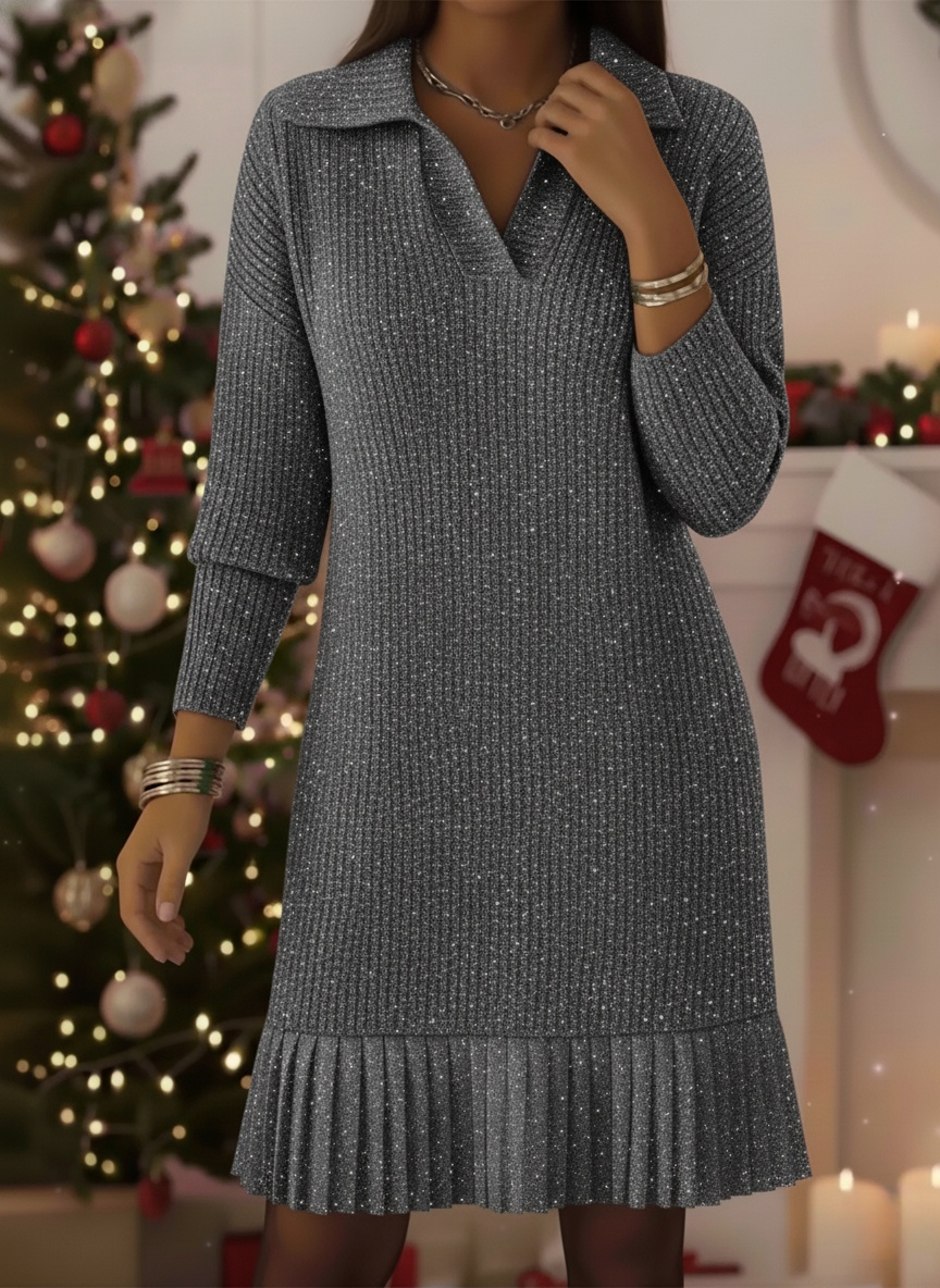 CLEARANCE SALE🔥Women's Elegant Polo Neck Shimmering Knit Dress