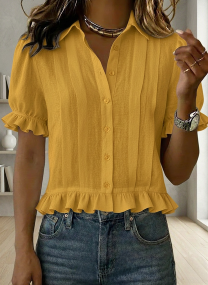 New Arrivals🔥Women's Solid-color Short-sleeve Casual Loose Cotton-linen Shirt With Cardigan Collar
