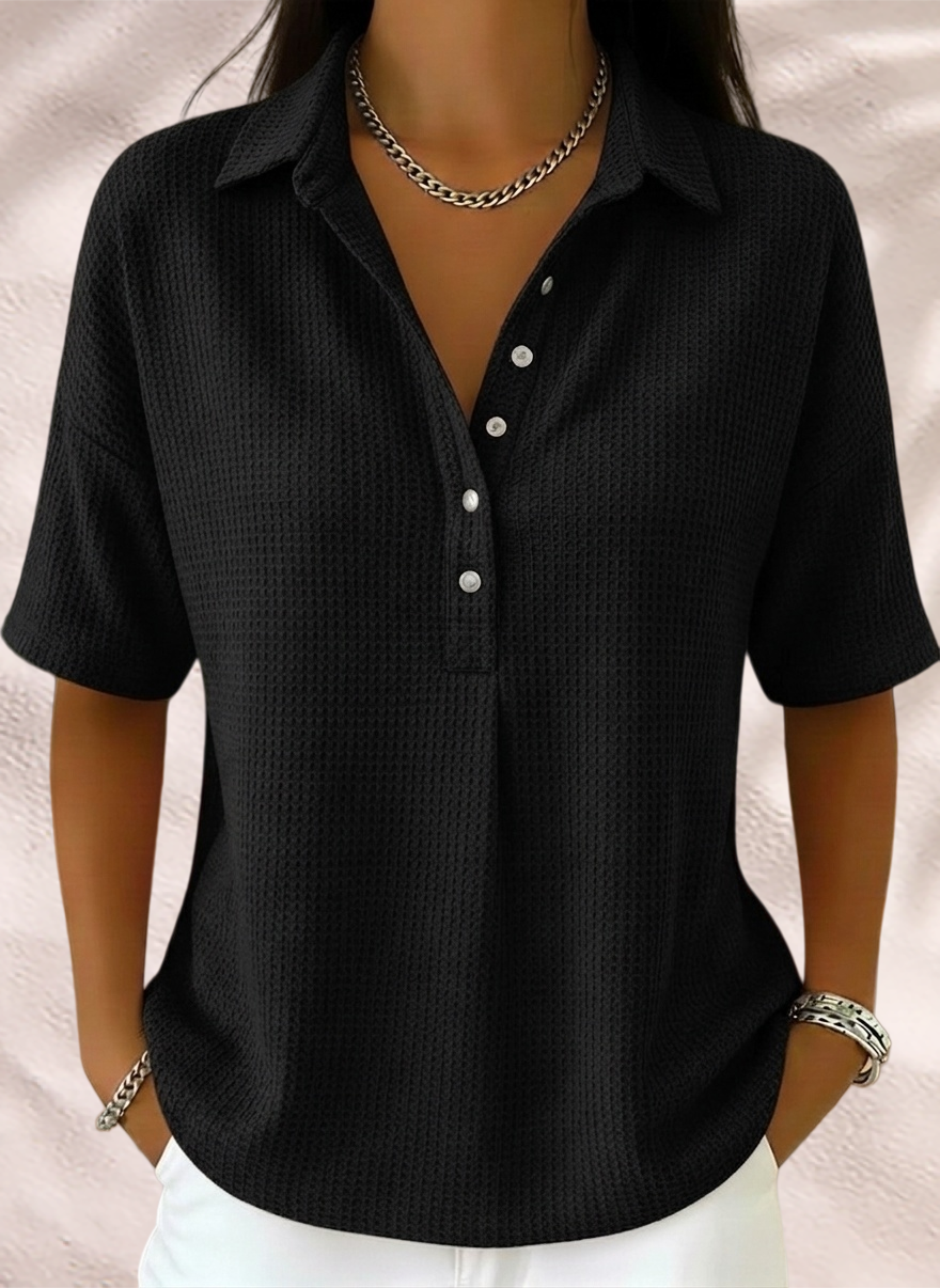 New Arrivals🔥Women’s Casual Loose Waffle Round-neck Buttoned Henley Shirt