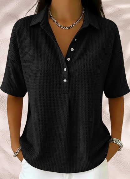 New Arrivals🔥Women’s Casual Loose Waffle Round-neck Buttoned Henley Shirt