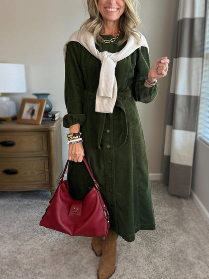 New Arrival🔥 Corduroy Shirt Dress with Tie Belt