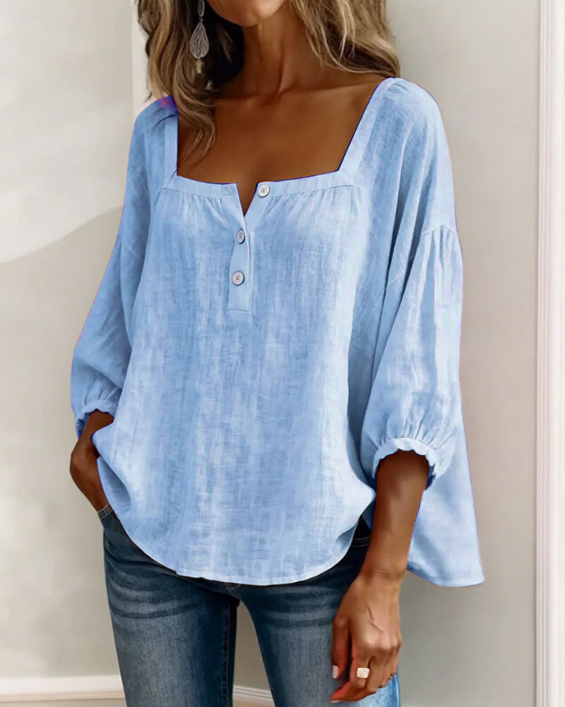 New Arrivals🌸Square Neck Half Button Blouse