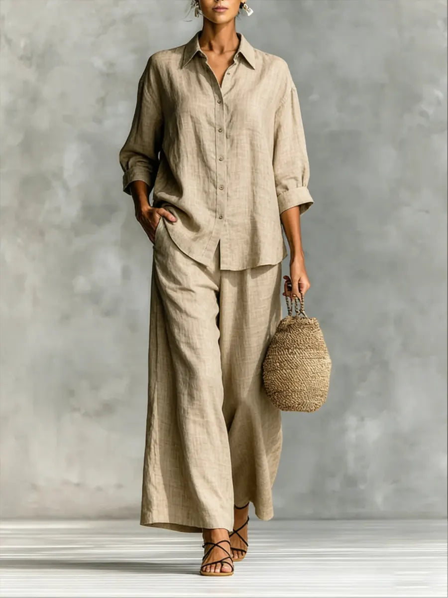 New Arrivals🔥Women's Lapel Casual Button-up Loose Cotton Linen Set