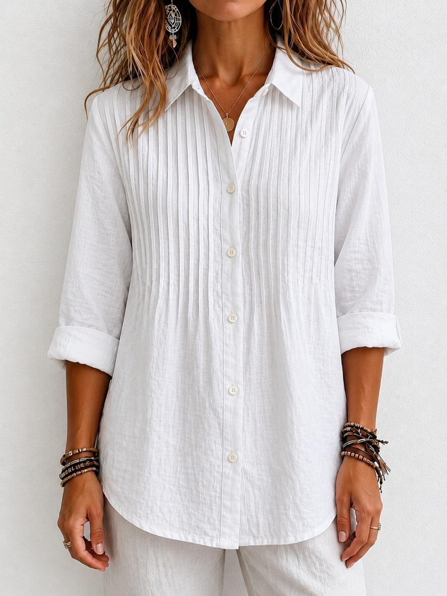 New Arrival 🔥 Women's Solid-color Casual Pleated Cotton-linen Shirt