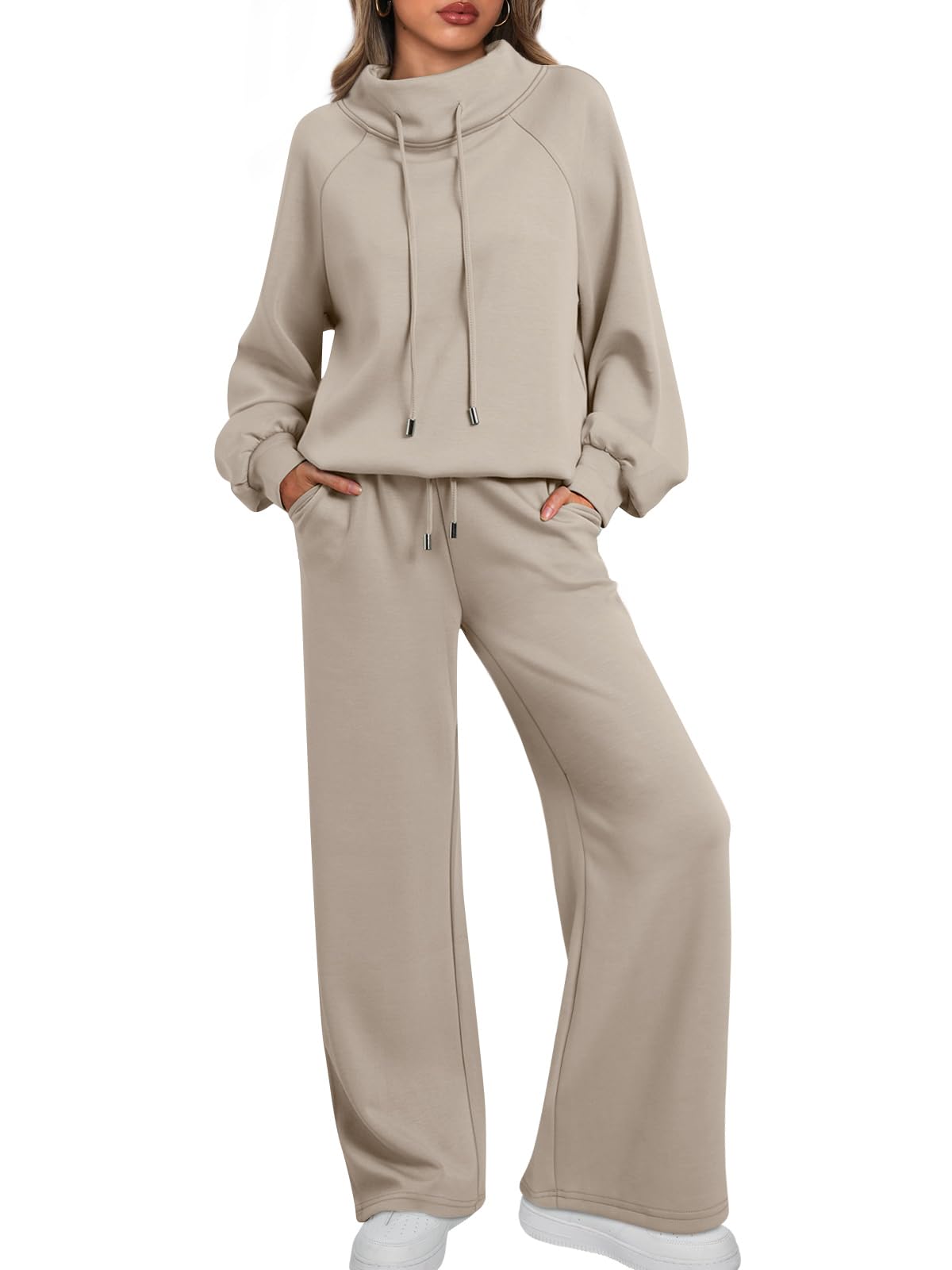 🎄Christmas Sale🔥 Women's Oversized Two-Piece Round Neck Drawstring Sweatshirt Wide Leg Sweatpants Casual Suit