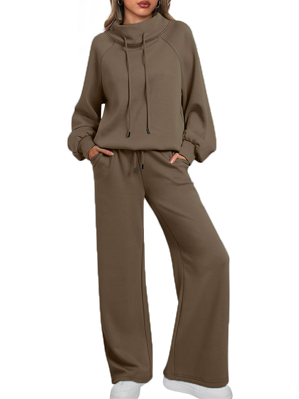 🎄Christmas Sale🔥 Women's Oversized Two-Piece Round Neck Drawstring Sweatshirt Wide Leg Sweatpants Casual Suit