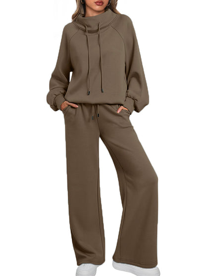 🎄Christmas Sale🔥 Women's Oversized Two-Piece Round Neck Drawstring Sweatshirt Wide Leg Sweatpants Casual Suit