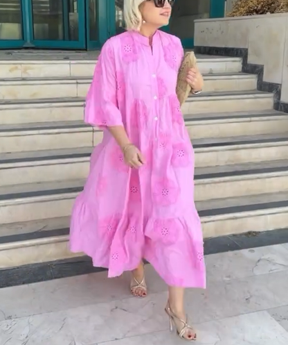 Solid color imported embossed scallop cotton dress