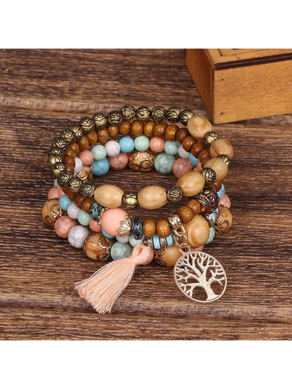 Boho Multi-layered Wooden Beaded Bracelet
