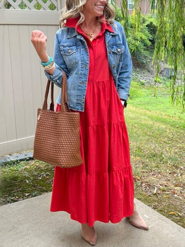 🎄Christmas Sale🔥 Loose Cotton Linen Lapel Dress- Tax Free