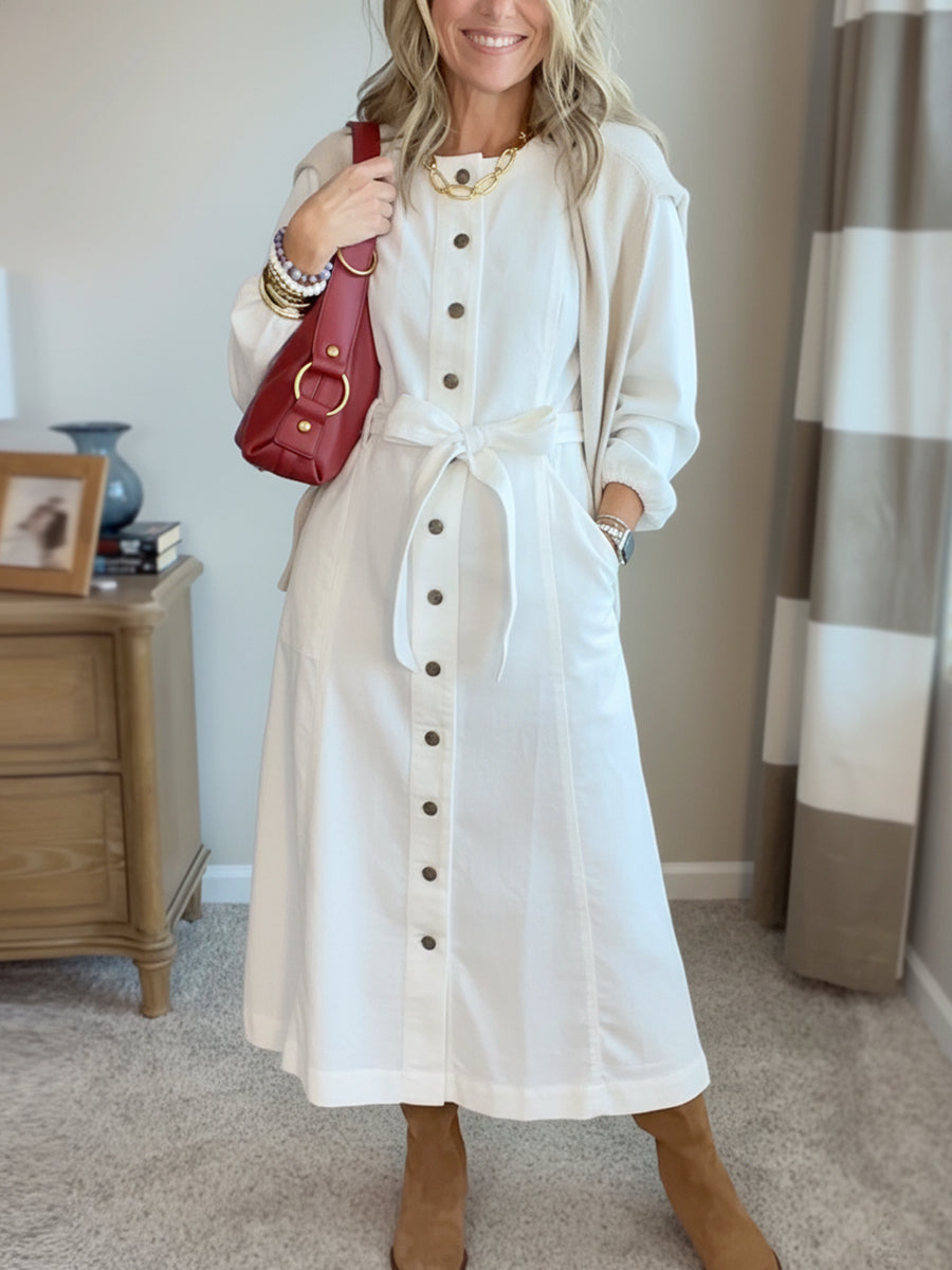 New Arrival🔥 Corduroy Shirt Dress with Tie Belt