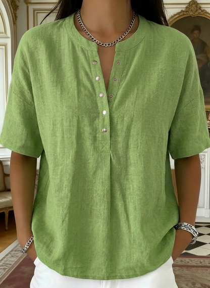 New Arrivals🔥 Women’s Casual Henley Collar Linen And Cotton Short-sleeve Shirt