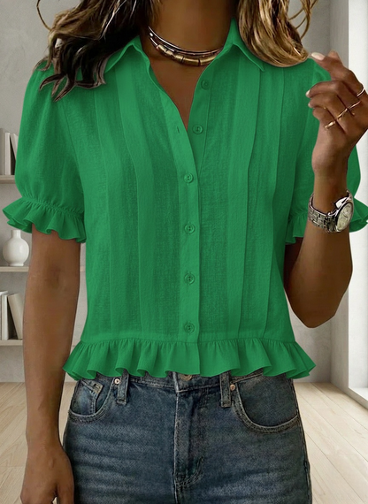 New Arrivals🔥Women's Solid-color Short-sleeve Casual Loose Cotton-linen Shirt With Cardigan Collar