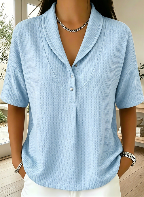 New Arrivals🔥Women’s Casual Loose Shawl Collar Waffle-knit T-shirt