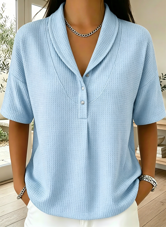 New Arrivals🔥Women’s Casual Loose Shawl Collar Waffle-knit T-shirt
