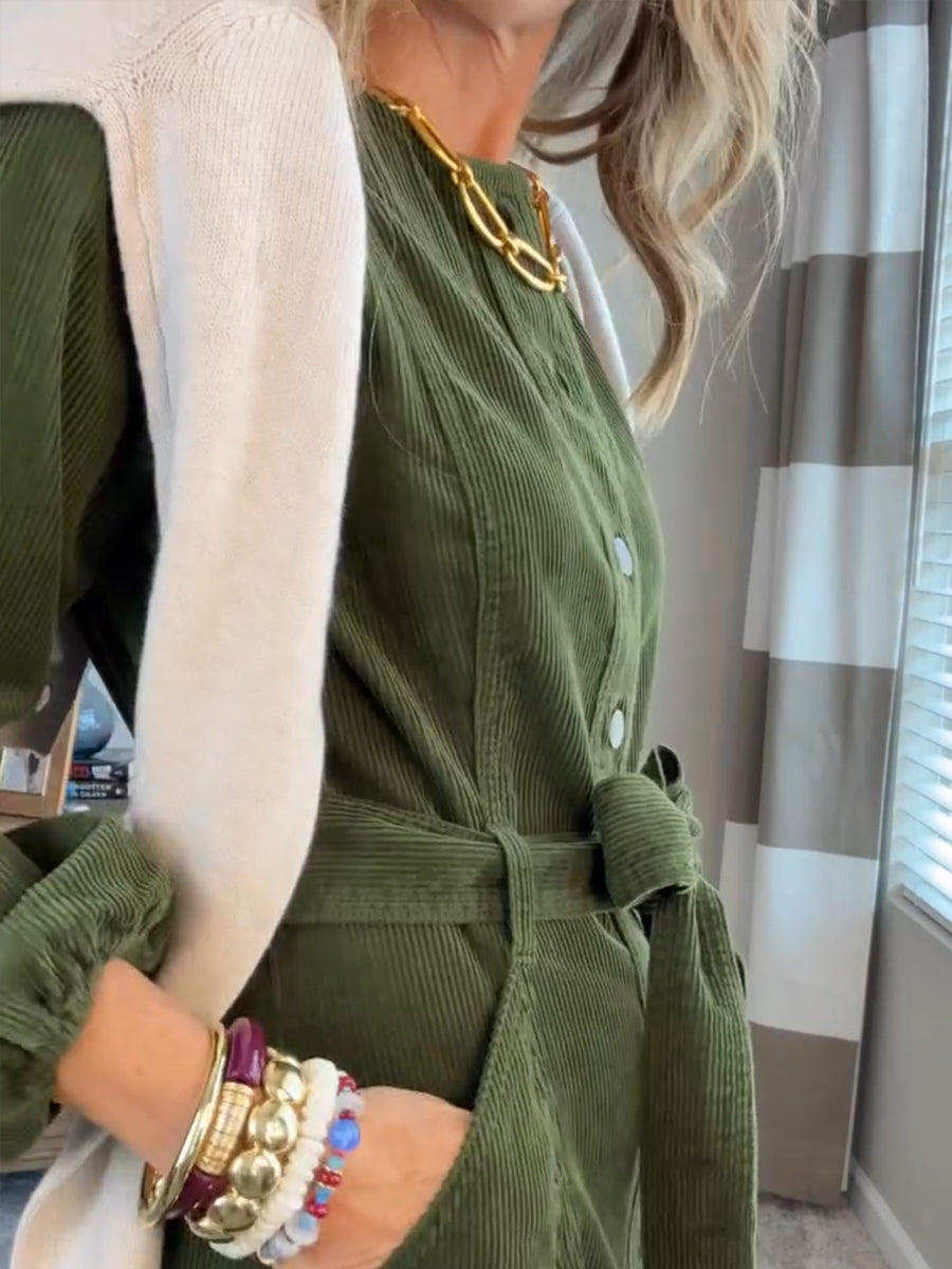 New Arrival🔥 Corduroy Shirt Dress with Tie Belt