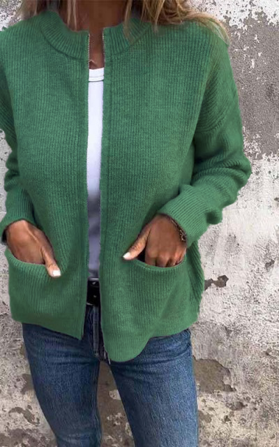 🎄Christmas Sale🔥 Women's Round Neck Zipper Knitted Jacket