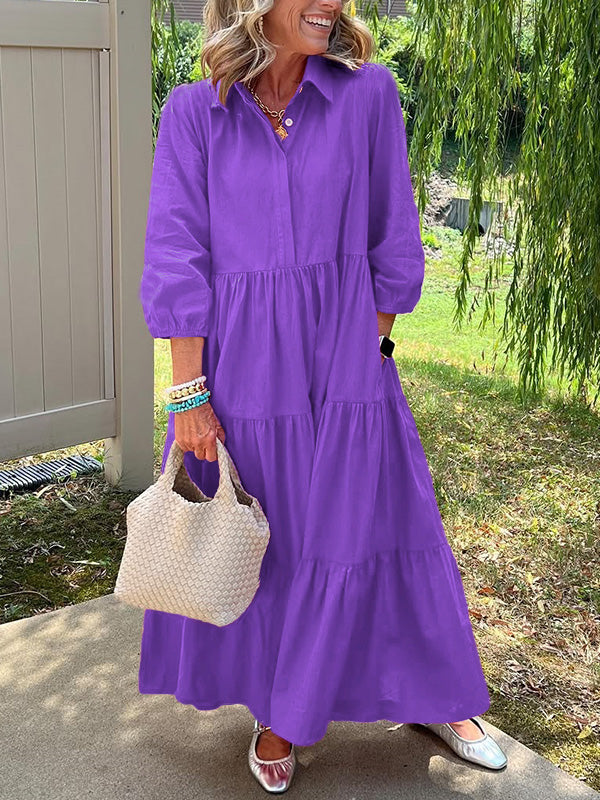 🎄Christmas Sale🔥 Loose Cotton Linen Lapel Dress- Tax Free
