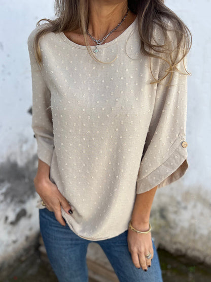 🎄Christmas Sale🔥 Round Neck Embroidered Large Cuffs Casual Shirt