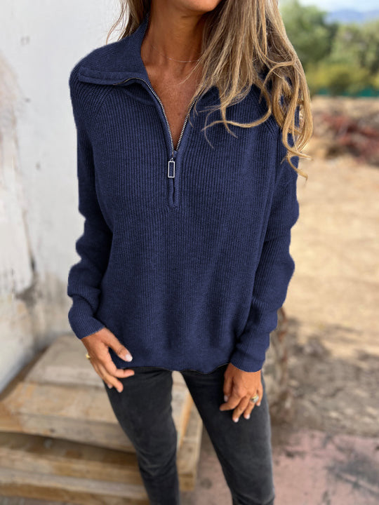 🎄Christmas Sale🔥 Casual Solid Color Long Sleeve Knit Zipper Sweater