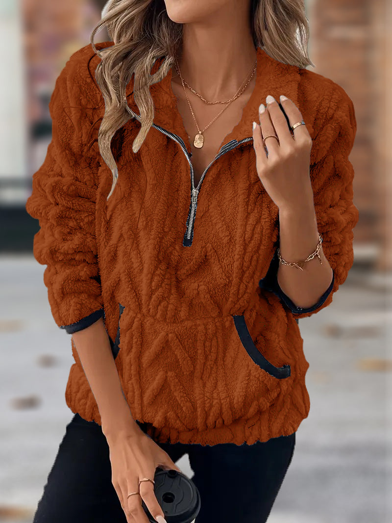 🎄Christmas Sale🔥 2024 Women's Lapel Half Zipper Plush Pocket Jacket