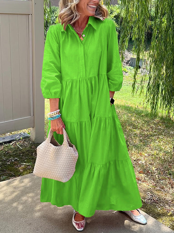 🎄Christmas Sale🔥 Loose Cotton Linen Lapel Dress- Tax Free