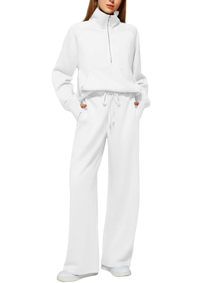 ⏰BUY 2 FREE SHIPPING 💥 Women's Solid Color Cotton Half Zip Two-Piece Set