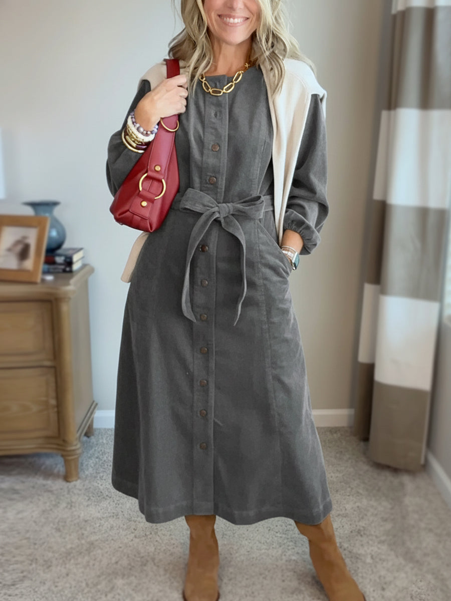 New Arrival🔥 Corduroy Shirt Dress with Tie Belt