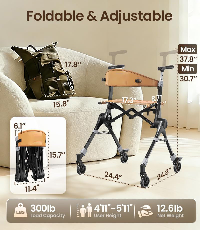 🔥 LIMITED-TIME 50% OFF Foldable Rollator Walker with Seat | Lightweight for Seniors