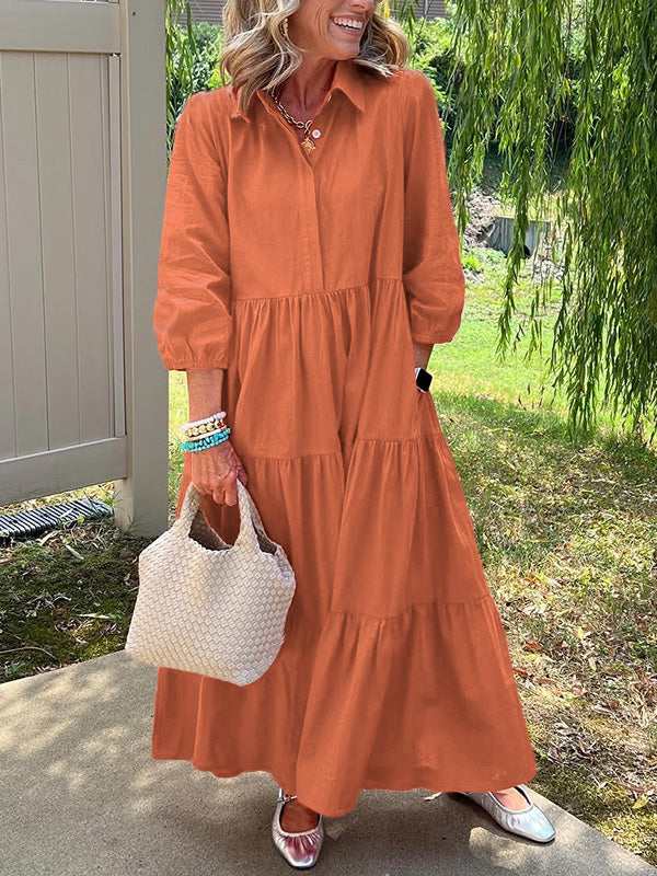 🎄Christmas Sale🔥 Loose Cotton Linen Lapel Dress- Tax Free