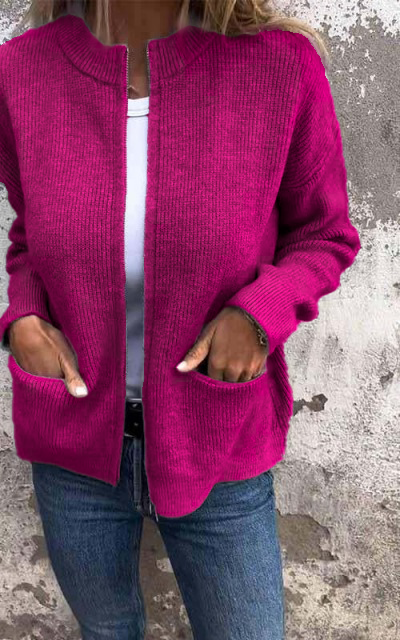 🎄Christmas Sale🔥 Women's Round Neck Zipper Knitted Jacket