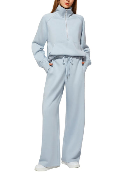 ⏰BUY 2 FREE SHIPPING 💥 Women's Solid Color Cotton Half Zip Two-Piece Set