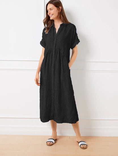 Drop Waist Linen Shirtdress - Happy Stripe