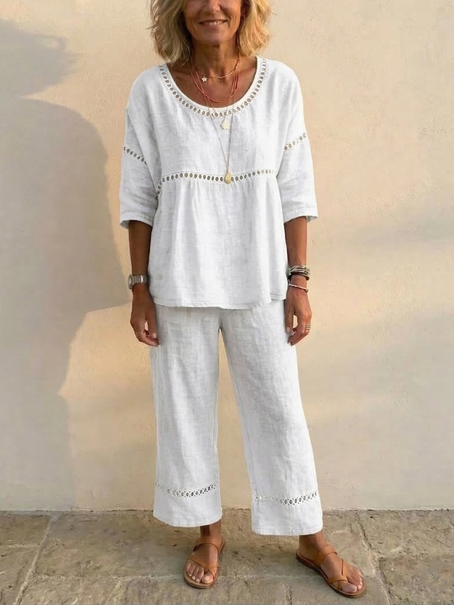 Clearance Sale🔥 Women's Vintage Casual Loose-Fit Linen Two-Piece Set