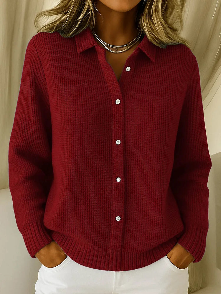 CLEARANCE SALE🔥Women's Casual Cotton Waffle Knit Button Cardigan Sweater