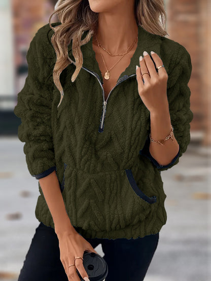🎄Christmas Sale🔥 2024 Women's Lapel Half Zipper Plush Pocket Jacket