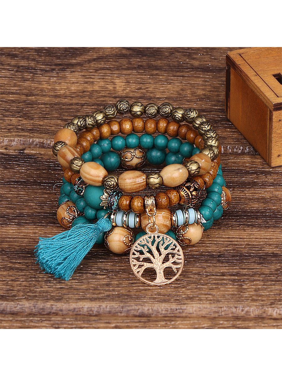 Boho Multi-layered Wooden Beaded Bracelet