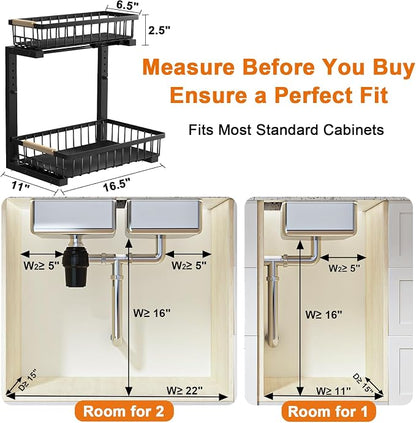 Under Sink Organizer, 2 Pack Height Adjustable Under Sink Organizers and Storage
