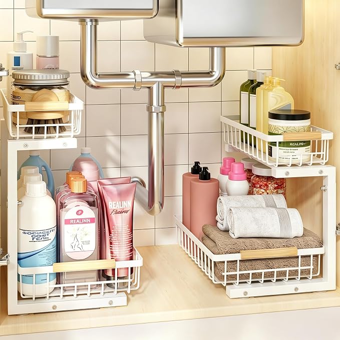Under Sink Organizer, 2 Pack Height Adjustable Under Sink Organizers and Storage